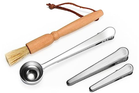 HOLIDYOYO Stainless Steel Scoop Clip Coffee Cleaning Brush Sealing Clips for Freshness