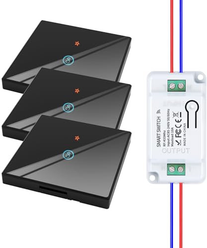 HYHIOTS RF433 Kit d'interrupteur sans fil, 230 V, émetteur de sécurité et récepteur 10 A, interrupteur sans fil, interrupteur mural, interrupteur tactile (noir 3 V1H)