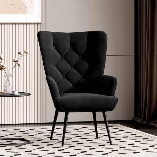 Aivermeil Armchair Tub Chair,with Footstool,High back with gold legs Comfy,Velvet Chair, for Bedrooms, Living rooms,Relaxation,150kg Load Capacity Black