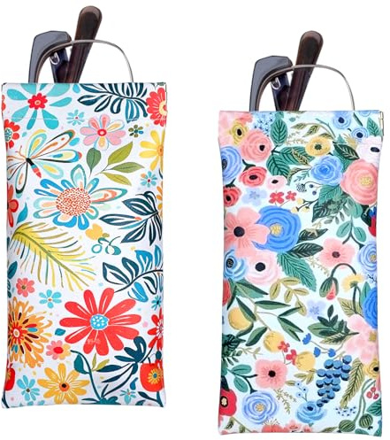Qianyu Confezione da 2 custodie per occhiali da sole, portatili, in morbida pelle, con molla, per donne e ragazze, Fiori colorati., Etichettalia unica