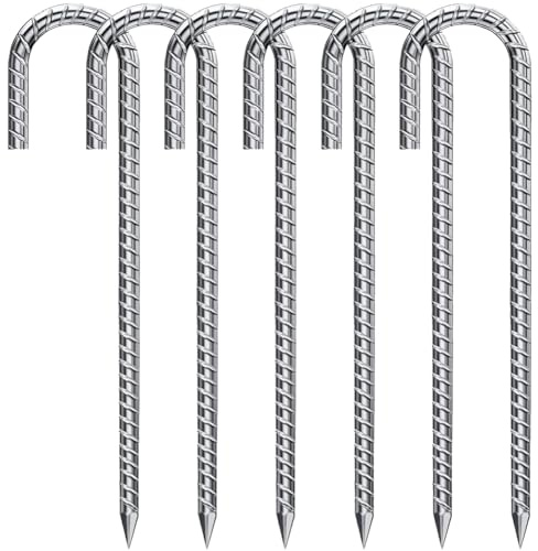 6 anclajes de suelo de 30 cm, anclajes para suelo, anclajes para suelo, anclajes para suelo, estacas estables en forma de J, estacas de acero para fijación de trampolín, anclaje de tierra en J, clavos