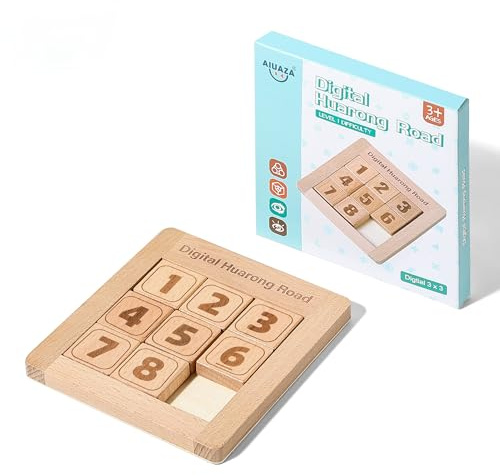 AIUAZA Puzzle Deslizante de números de Madera, Cerebro teasers Juguete Tangram Slide Puzzle Juego, Rompecabezas secuenciales Juego de Mesa, Juguete Educativo para niños y Adultos (1-8 Samll)