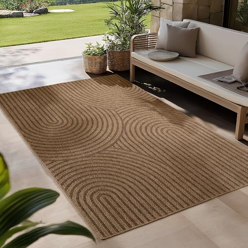 Carpetsale24 Outdoor Teppich Wetterfest 240x340 cm Beige Pflegeleicht im natürlichen Jute-Look für Wohnzimmer Esszimmer Schlafzimmer Terrasse Balkon XL Groß