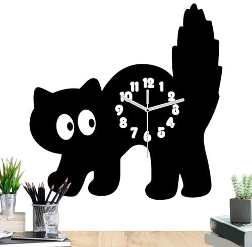 Generico Orologio Gatto Vintage | Simpatico Orologio da Parete in Acrilico con Design Animale,Orologio Silenzioso Divertente per Camera da Letto, Soggiorno, Camera dei Bambini e Decorazione Murale