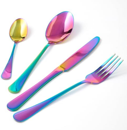 20-Piece Cutlery Set Stainless Steel – Silver, Gold, Rainbow Flatware for 5 People – Includes Spoon, Fork, Teaspoon, Knife – Modern Tableware for Home, Kitchen, Dining, Party Use (20p Rainbow)