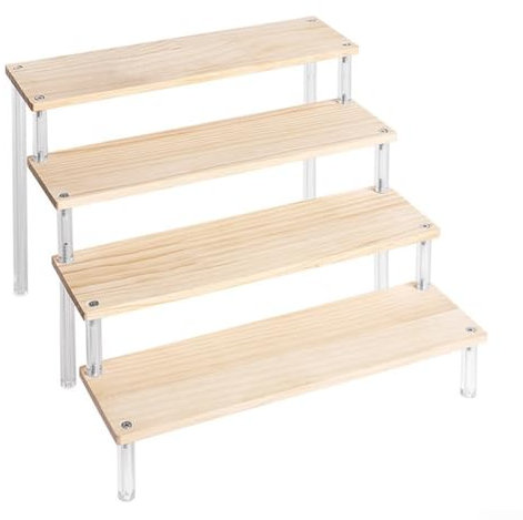 Soporte de exhibición de escalera de madera, estante organizador de almacenamiento multicapa, para coleccionables, cosméticos, postres, decoración del hogar (4 capas de 30 cm)