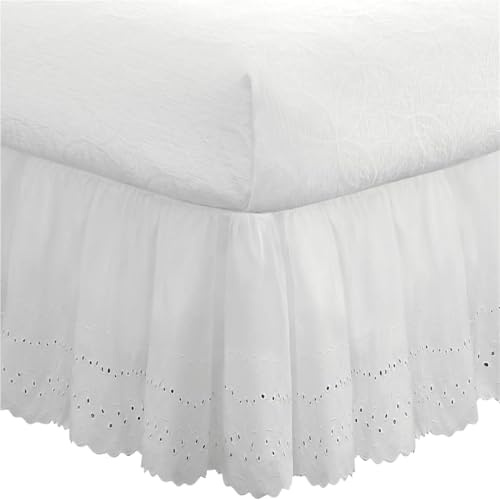 PPQIRU Cache-sommier Jupe de lit Classique brodée à Volants, Polyvalente (Pas de Drap)(140x190x45cm)