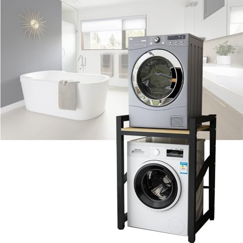 Height Adjustable Washer Dryer Stacking Rack - Over Washer and Dryer Shelves, 300kg Load Capacity, Space Saving Solution for Laundry Room & Bathroom, Stacking Kit Included