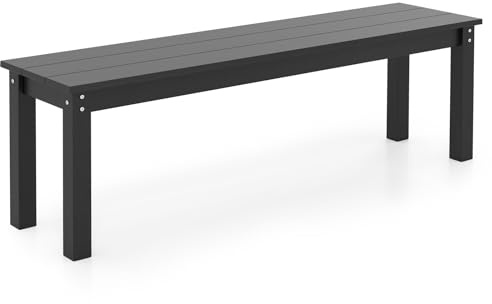 COSTWAY Banc Exterieur Jardin pour 2-3 Personnes, Banc de Jardin en HDPE, Surface en Grain de Bois, Barres en Métal, Banquette pour Porche Piscine Cour, Charge 340 kg, 140 × 35 × 45 cm (Noir)