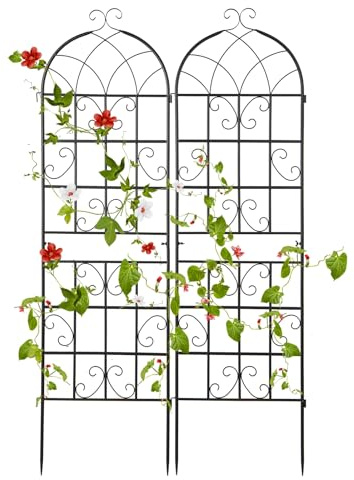 GOPLUS Juego de 2/4 Espalderas de Jardín para Plantas Trepadoras, Espaldera para Plantas 1.8M/2.2M Metal Galvanizado, Espaldera Decorativa para Plantas, Hortalizas, Flore (Negro2,Alt.180 cm)