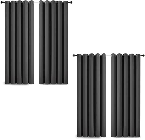 Hafaa Blackout Eyelet Curtains 90” x 90” for Living Room - Thermal Insulated Short Window Grey 2 Panel Curtains (Pack of 2) with Matching Tie Backs