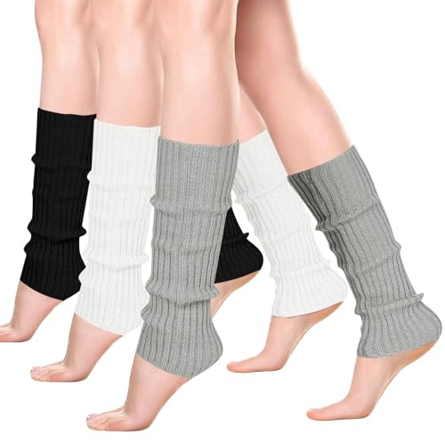 3 pares de calentadores de piernas rosa, gris, negro y blanco, calentadores de piernas de los años 80, Y2K, de punto acanalado, para mujeres, niñas, damas, para ballet, baile, patinaje sobre hielo