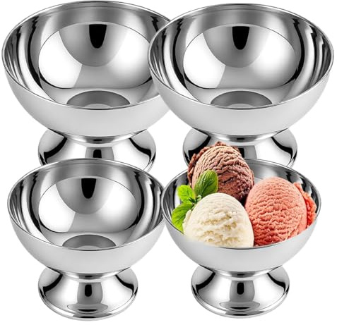 FRYSKYO Set Di 4 Ciotole Per Gelato, In Acciaio Inox, Bicchieri Da Gelato Set Di 4 Coppe Da Gelato Coppette Da Dessertper Dessert, Insalata, Snack E Spezie