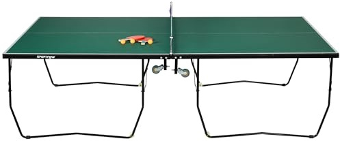 SPORTNOW Tischtennisplatte Klappbar Netz 274 x 152,5 x 76 cm | Großer Tischtennistisch, Untergestell, Rollen, 2 Tischtennisschläger, 3 Bälle, Schneller Aufbau, Stahl Outdoor