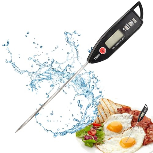 Termometro digitale da cucina per cucinare alimenti, termometro accurato con sonda lunga, interruttore ℉/℃, termometro nero a lettura istantanea per barbecue, carne, zucchero, latte, acqua, marmellata