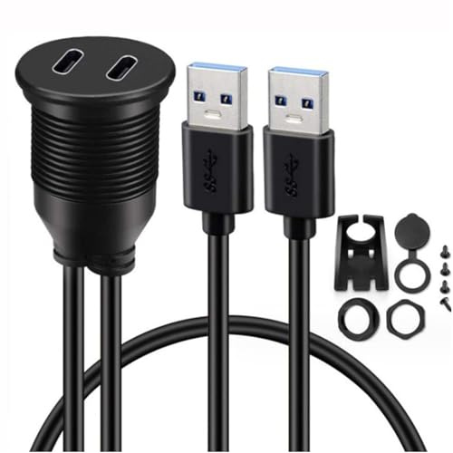 Cable de extensión de doble USB a tipo C impermeable para coche, motocicleta, transferencia rápida de datos, USB a tipo C, impermeable, cable de extensión, montaje en panel para coche rápido