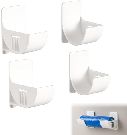 MEKEET Bin Bag Holder, White, 4 Pairs,Self Adhesive