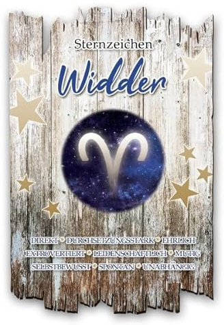Kreative Feder Wandbild Sternzeichen Widder aus Holz im Shabby Chic Landhaus-Stil - Holzschild Größe 30x20cm (Widder)