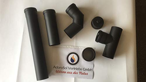 5 Teiliges Pelletset AdoroSol Vertriebs GmbH Rauchrohr Set Pellet in Schwarz, Ø 80 mm, Ofenrohr für Pelletöfen