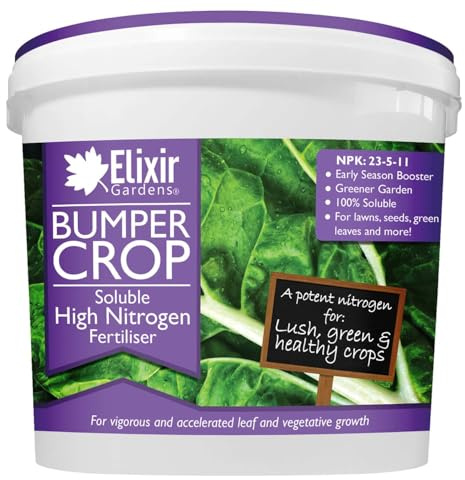 Elixir Gardens Bumper Crop High Nitrogen Fertiliser | N.P.K: 23-5-11 | From 1kg to 20kg, Perfect for Brassicas, Leafy Plants & Vegetables | 5kg Re-Sealable Tub (Makes 5,000L of Liquid Feed)