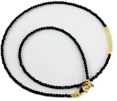 Schwarz Spinell Kette mit Welo Opal Edelstein Collier mit 925 Silber vergoldet