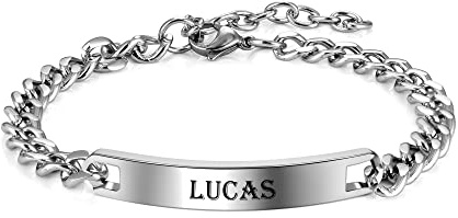 PiercingJak Edelstahl Curb Kette Armband mit Gravur Namen ID Armband Panzerkette für Damen Herren, Silber