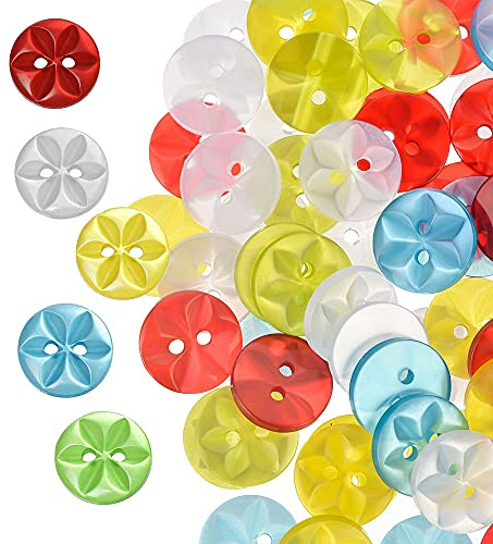 SyiXute 100 Stück Bunte Knöpfe,Kinder Knöpfe,Babykleidung Kinderknöpfe,Rund Kunststoff Knöpfe,Mixed Farben,2 Loch für DIY Handgemachtes Stricken,Nähen Basteln und Verzieren Handwerk 14 mm,5 Farben