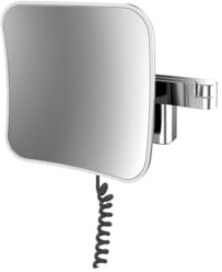 Emco EVO LED Rasier- und Kosmetikspiegel, rund, Doppelgelenkarm mit Wandanschluss Chrom 20 cm 5-Fach & eckig & Stecker