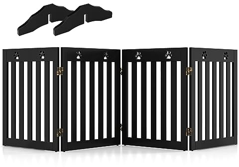 RELAX4LIFE Schutzgitter faltbar, Absperrgitter 3/4 Teile, Hundegitter Hundespur-Design, für Kinder Hunde Tiere, Sicherheitsgitter 360° drehbar, Gitter für Treppe Balkon Kamin Tür (4 Teilig, Braun)