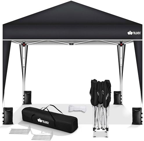 tillvex® Pavillon 3x3m Wasserdicht + 4X Sandsäcke | Stabil & Winterfest | Pop-Up Faltpavillon Höhenverstellbar | Gartenzelt UV 50+ | Partyzelt Klappbar mit Tasche für Garten Camping Festival Party