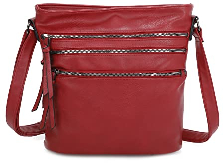 ITALYSHOP24 DAMEN TASCHE SHOPPER Schultertasche Umhängetasche CrossOver Crossbody Henkeltasche Beuteltasche Handtasche City Bag Reise Kunst-Leder Rot