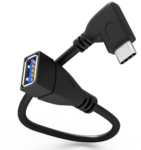 hb-digital USB-C® 3.0 Adapter auf USB-A Buchse ca.16,5cm Winkelstecker 90° OTG 5 Gbit/s SuperSpeed Kabel kompatibel mit iPhone, MacBook, iPad, Galaxy, Huawei, Redmi Note usw PVC Schwarz