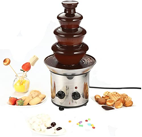 KELUNIS Fuente de Chocolate eléctrico de Acero Inoxidable fundue Juego de Fuente de Chocolate doméstico Profesional de 3 Capas con Base de Horno Caliente para Fiestas de Bodas y cumpleaños