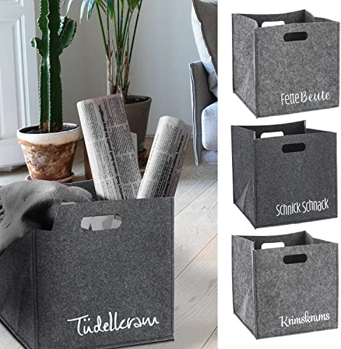 Cepewa Aufbewahrungsbox 4er Set Sortierboxen | Filz mit Sprüchen 28x28 cm hellgrau dunkelgrau | Filxbox Korb Ordnungskorb (1 x 4er Set Aufbewahrungsbo)