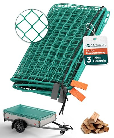 CargoVA® Intelligent Trailer Net, Caravan Accessories, 1.5 x 2.7 m, Hanging Net with Rubber Cord, Corner Marking and Hooks, for Perfect Load Securing