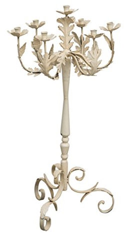 Biscottini Antique Wrought Iron Candelabra 48 x 48 x 52 cm, Candelabra Floor Standing Antique White Finish, Shabby Candlestick for Indoor and Outdoor Use, Vintage Home Decor Accessories