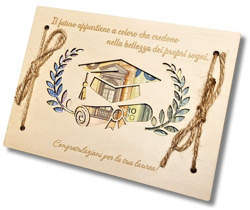 Biglietto Laurea in Legno | Busta Portasoldi Regalo Laurea | Auguri Laurea Uomo Donna | Regalo Soldi | Regalo in Denaro | Congratulazioni Laurea
