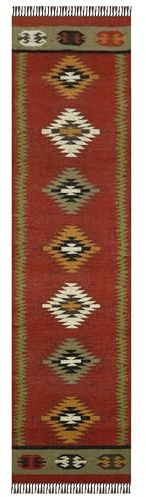 Wool Jute Runner 2.6x6 Kilim Reversible Southwestern Runner Geometric Design Multicolor Hand Woven Rug Thick 0.19 Flatweave Carpet Indoor Outdoor Rugs for Hallway Enterway Corridor
