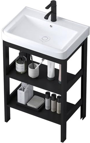 Einzelbecken badezimmer waschbecken universalspüle Waschbecken im Waschraum keramik handwaschbecken spültisch,Mit Wasserhahn,Überlaufloch,Zubehör,geeignet für Badezimmer,Gästezimmer,Toilette (Size :