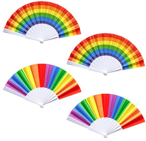 WestCH 4 Stück Regenbogen Faltfächer,Fächer Klein Bunt Fächer Handfächer Fecher Damen Tanz Dekorationen Handfächer Regenbogen Hand Fächer für Sommer Hochzeit,Party,Geburttag