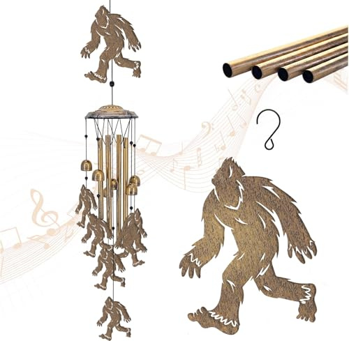 Bigfoot Carillon éolien d'extérieur Sasquatch - Tons mélodiques apaisants - Carillon commémoratif pour l'extérieur avec attrape-vent à gros pieds - Cadeau idéal pour homme/femme - Décoration de porche