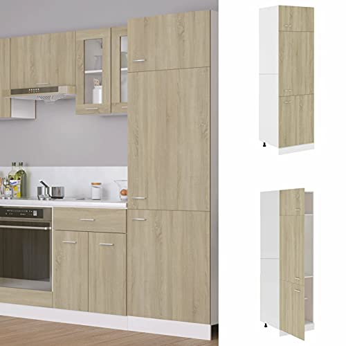 Chaduof Kühlumbauschrank Sonoma-Eiche 60x57x207 cm Holzwerkstoff, Küche Hochschrank, Küchenschrank, Mehrzweckschrank, Besenschrank, Küchenhochschrank - 802541