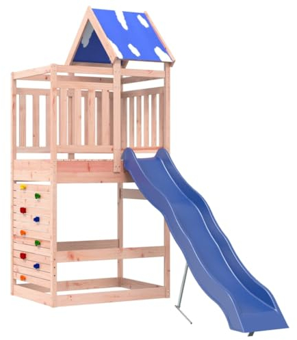 vidaXL Parque Infantil de Exterior Madera Maciza Douglas, Juego de Columpios de jardín, casa de Juegos con tobogán, Parque Infantil de Madera