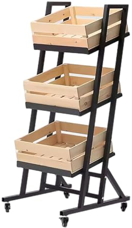 Küchenwagen Snacks Regal Massivholzkorb 3 Tier, Rollender Rollhalter des Oberen Messgeräts, Supermarktregal, Stapelbarer Süßigkeitenwagen Display für Filmbüro Küche(Size:Natural Color)