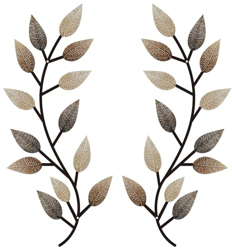 Zhengmy 2 Pieces Metal Tree Leaf Wall Decor Vine Olive Branch Leaf Wall Art Living Room, Hallway Wall Decor Outdoor Decoration(Vintage Brown)