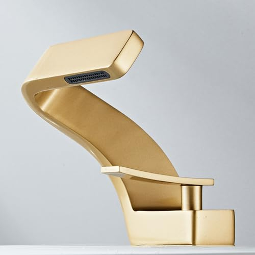 Wasserhahn Bad für Waschbecken Mischbatterie Waschtisch Wasserfall Einhebelmischer Spültischarmatur Matt Gold Armatur für Waschbecken Badezimmer Badarmatur Waschbeckenarmatur