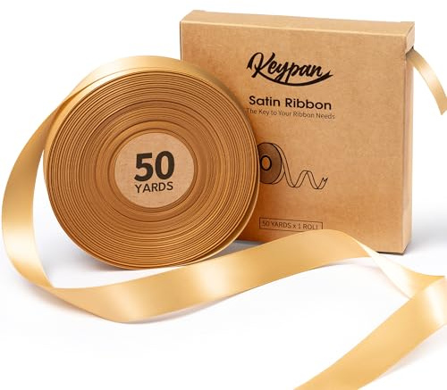 Keypan Champagne Satin Ribbon, 22mm x 45.7m | Double-Faced Ribbons for Gift Wrapping, Bows, Wedding, Floral Bouquets, and Crafts