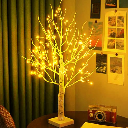 Hojalis Albero di Betulla LED 60cm, Albero luminoso a LED per Interni con 144 Luci A Led, Albero Di Betulla Illuminato, LED Albero di Betulla Pieghevoli, per Giardino, Ringraziamento, Festa