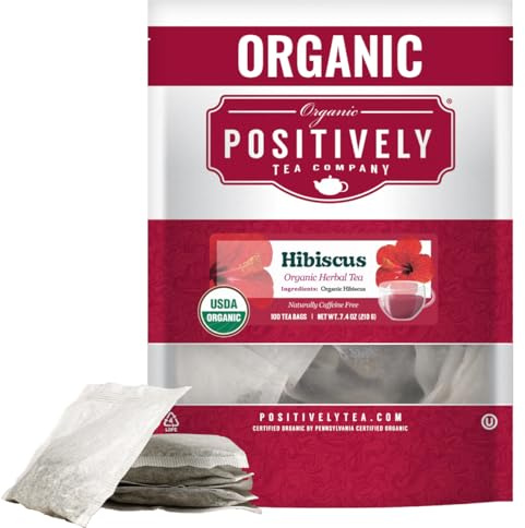 Organic Positively Tea Company, Hibiscus Herbal Tea Bags, 100 Count, Eco-Friendly Tea Bags, Non-GMO