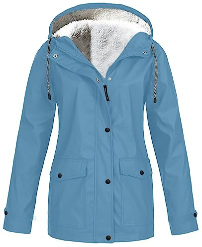 OVARA Womens Fleece Lined Waterproof Coat Ladies Winter Jackets Thermal Warm Long Sleeve Hooded Trench Coat Outdoor Casual Windbreaker Jackets Windproof Walking Hiking Rain Coats